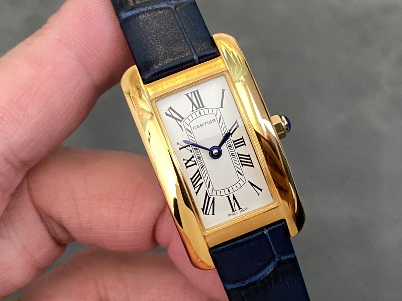 Tank Americane 20mm Gold Case Black Leather Strap