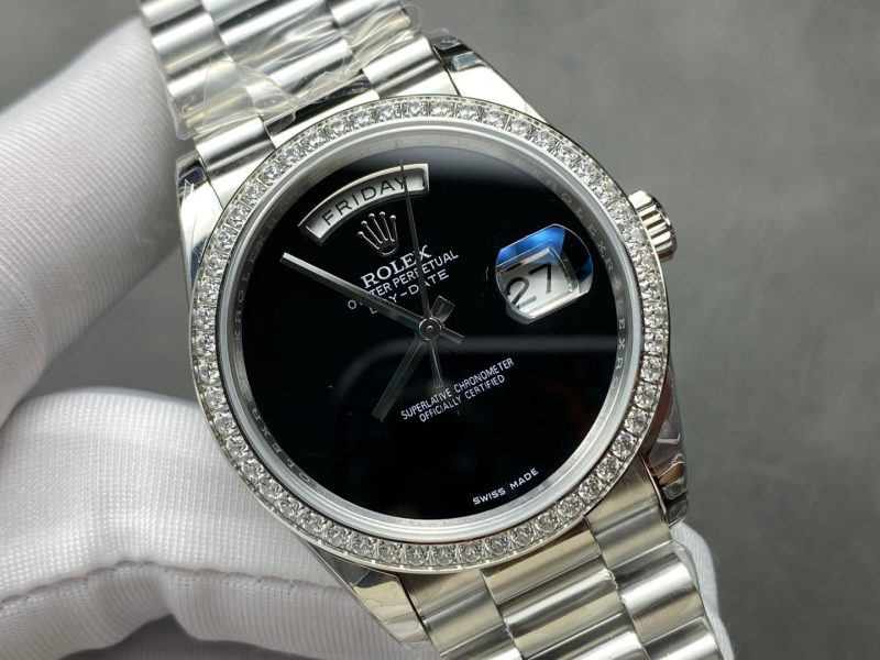 Rolex Day-Date 36mm Silver Black Dial