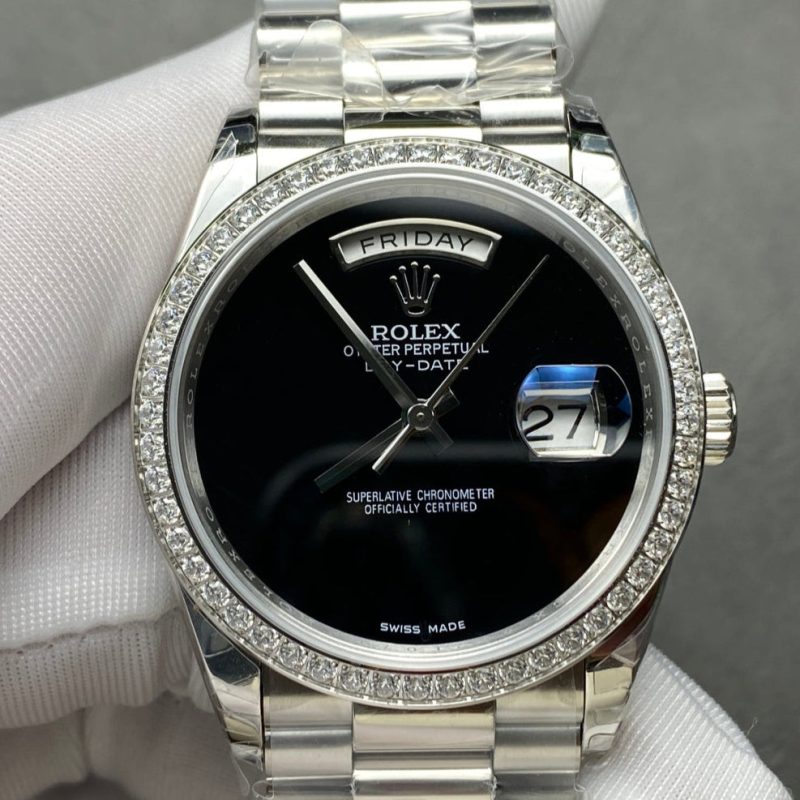 Rolex Day-Date 36mm Silver Black Dial