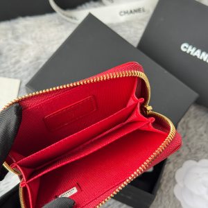 CC 19 Quilted Zipper Coin Purse Red Gold-Tone Sheepskin 242794