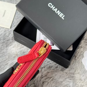 CC 19 Quilted Zipper Coin Purse Red Gold-Tone Sheepskin 242794