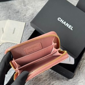 CC 19 Quilted Zipper Coin Purse Pink Gold-Tone Sheepskin 242796