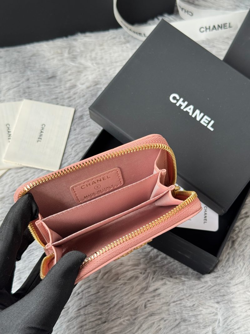 CC 19 Quilted Zipper Coin Purse Pink Gold-Tone Sheepskin 242796