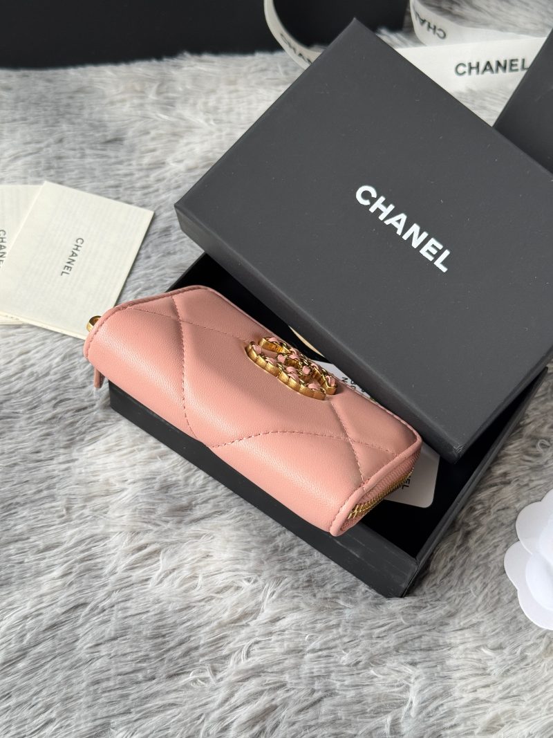 CC 19 Quilted Zipper Coin Purse Pink Gold-Tone Sheepskin 242796