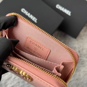 CC 19 Quilted Zipper Coin Purse Pink Gold-Tone Sheepskin 242796