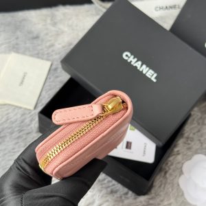 CC 19 Quilted Zipper Coin Purse Pink Gold-Tone Sheepskin 242796