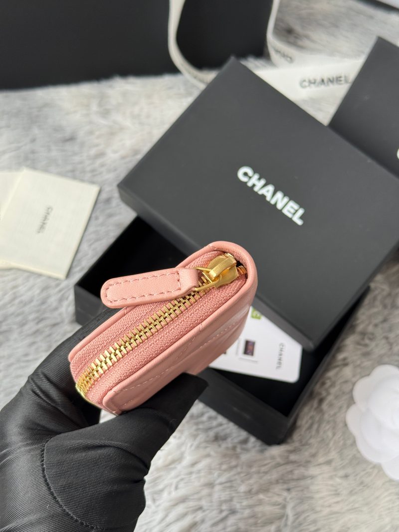 CC 19 Quilted Zipper Coin Purse Pink Gold-Tone Sheepskin 242796