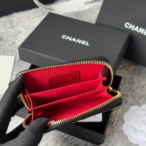 CC 19 Quilted Zipper Coin Purse Black Gold-Tone Sheepskin 242800