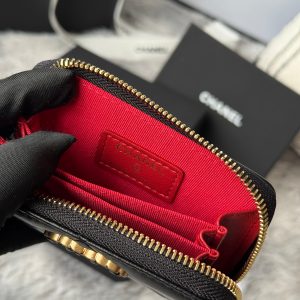 CC 19 Quilted Zipper Coin Purse Black Gold-Tone Sheepskin 242800