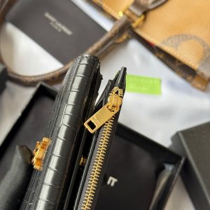 YSL Tri-fold Wallet 12cm Black Gold Alligator leather