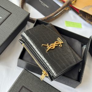 YSL Tri-fold Wallet 12cm Black Gold Alligator leather