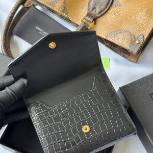 YSL Tri-fold Wallet 12cm Black Gold Alligator leather