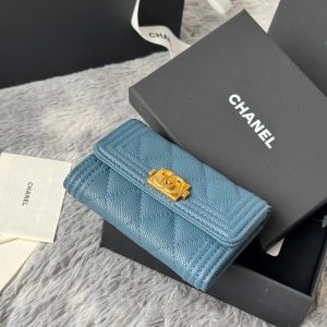 CC Boy Flap Card Holder Muted Teal Gold-tone Grained Calfskin 242854