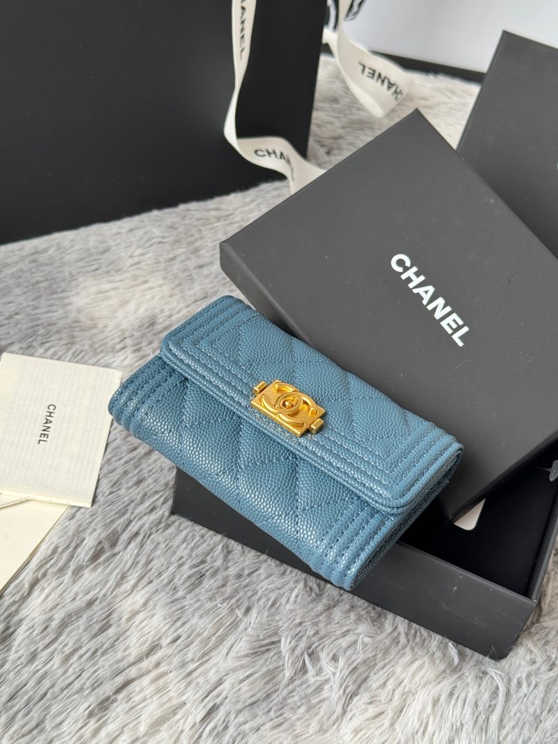 CC Boy Flap Card Holder Muted Teal Gold-tone Grained Calfskin 242854