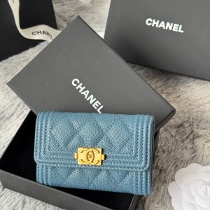 CC Boy Flap Card Holder Muted Teal Gold-tone Grained Calfskin 242854