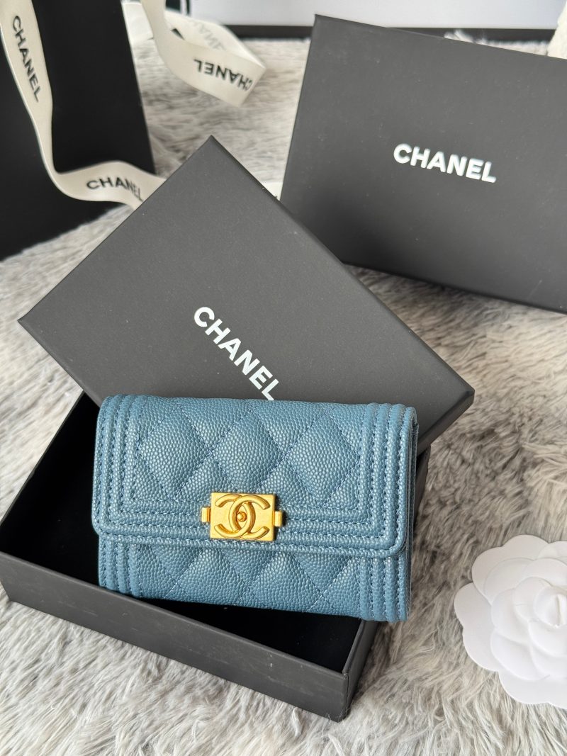 CC Boy Flap Card Holder Muted Teal Gold-tone Grained Calfskin 242854