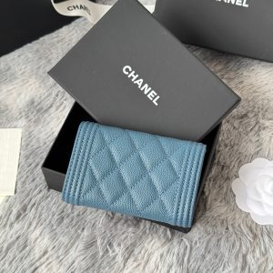 CC Boy Flap Card Holder Muted Teal Gold-tone Grained Calfskin 242854