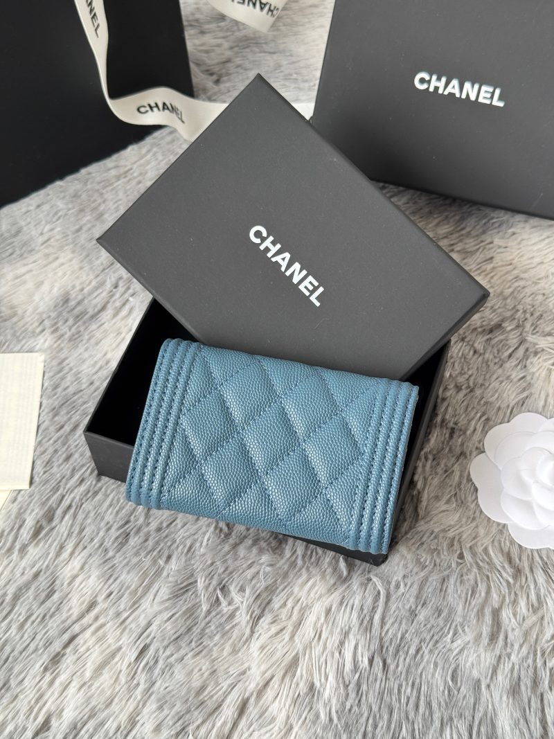 CC Boy Flap Card Holder Muted Teal Gold-tone Grained Calfskin 242854