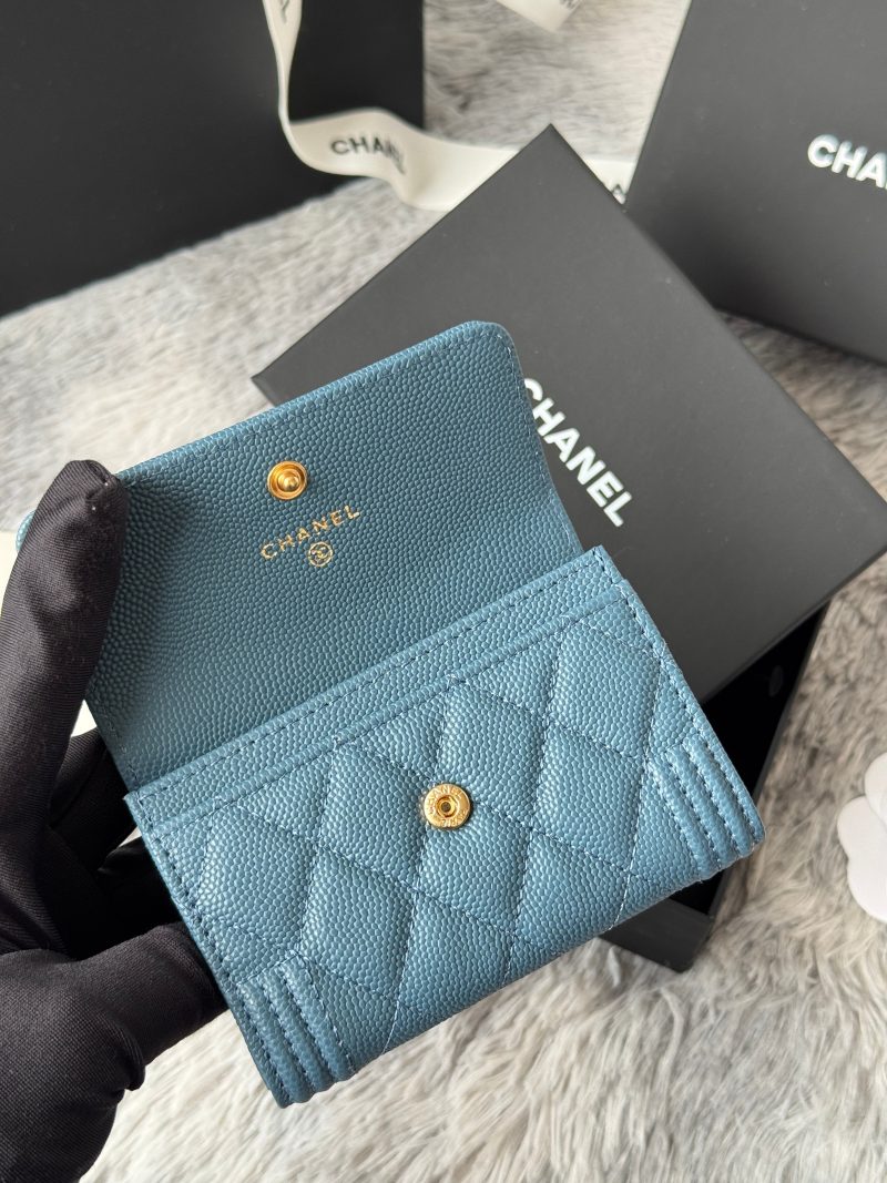 CC Boy Flap Card Holder Muted Teal Gold-tone Grained Calfskin 242854