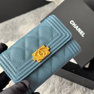 CC Boy Flap Card Holder Muted Teal Gold-tone Grained Calfskin 242854