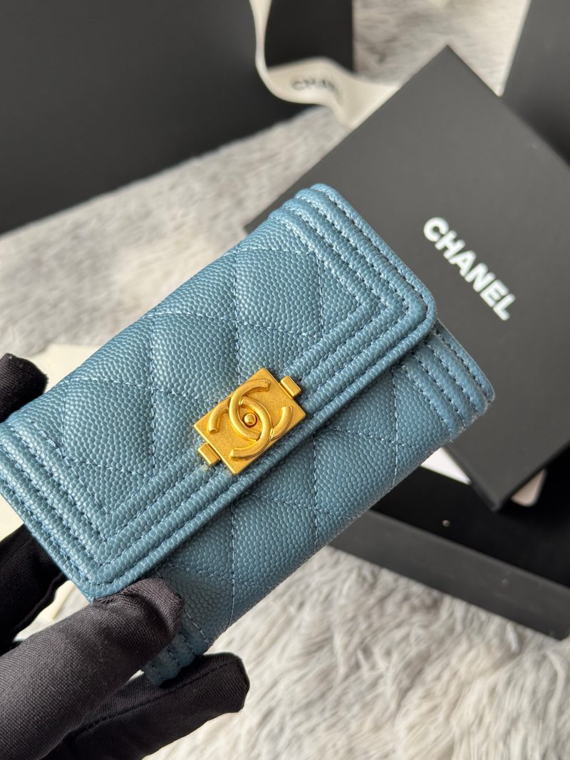 CC Boy Flap Card Holder Muted Teal Gold-tone Grained Calfskin 242854