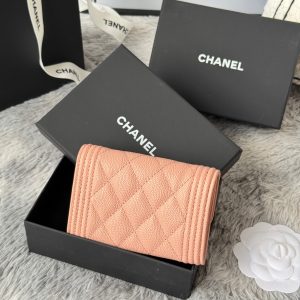 CC Boy Flap Card Holder Light Pink Gold-tone Grained Calfskin 242856