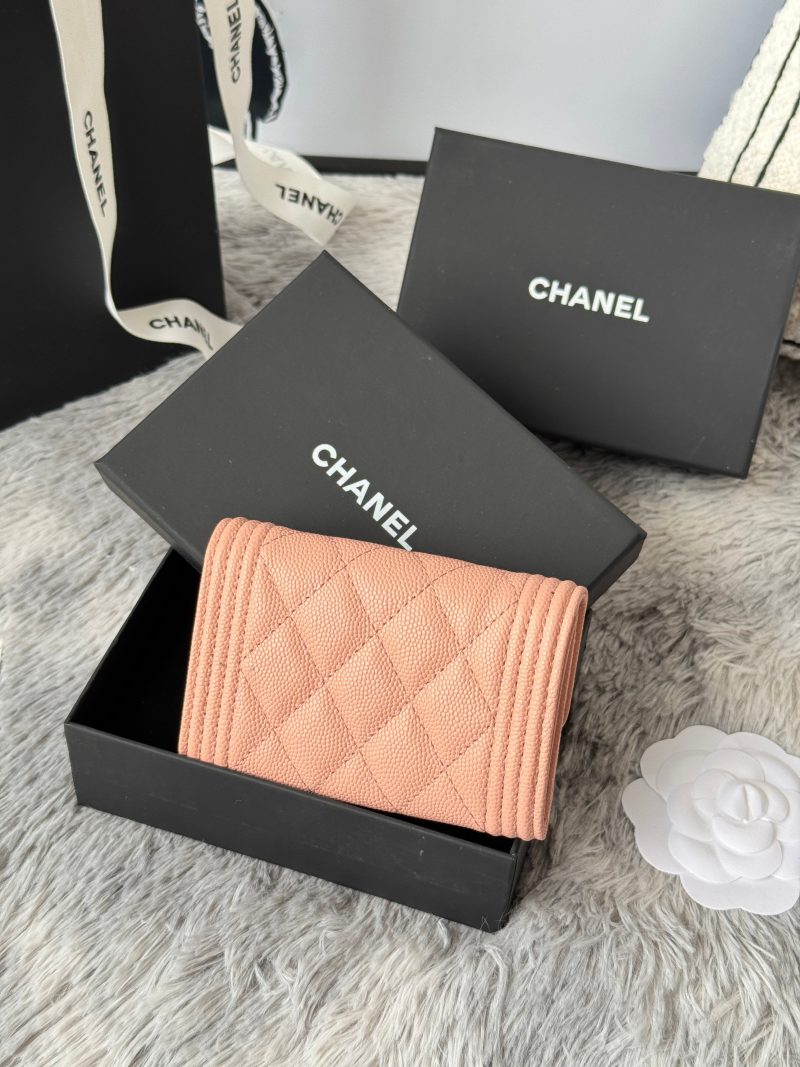 CC Boy Flap Card Holder Light Pink Gold-tone Grained Calfskin 242856