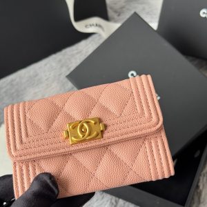 CC Boy Flap Card Holder Light Pink Gold-tone Grained Calfskin 242856