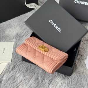 CC Boy Flap Card Holder Light Pink Gold-tone Grained Calfskin 242856