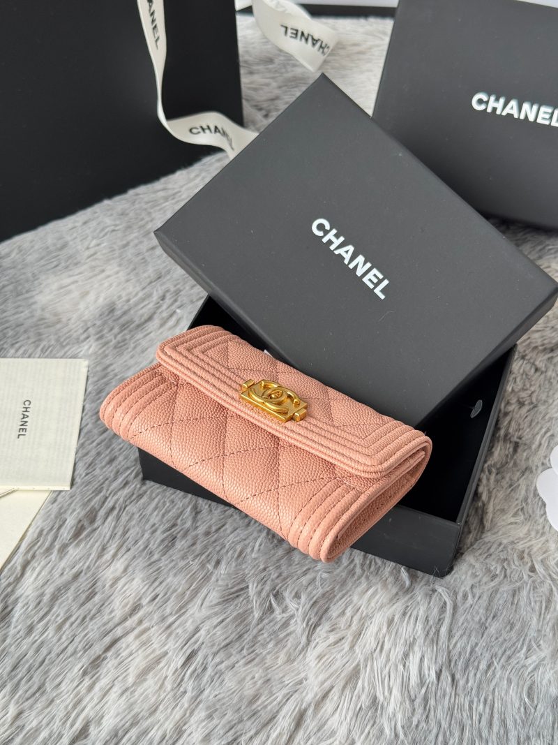 CC Boy Flap Card Holder Light Pink Gold-tone Grained Calfskin 242856