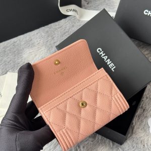 CC Boy Flap Card Holder Light Pink Gold-tone Grained Calfskin 242856