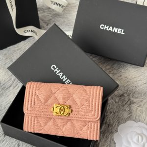 CC Boy Flap Card Holder Light Pink Gold-tone Grained Calfskin 242856