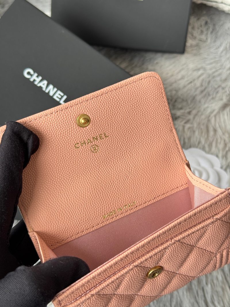 CC Boy Flap Card Holder Light Pink Gold-tone Grained Calfskin 242856