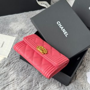 CC Boy Flap Card Holder Pink Gold-tone Grained Calfskin 242858