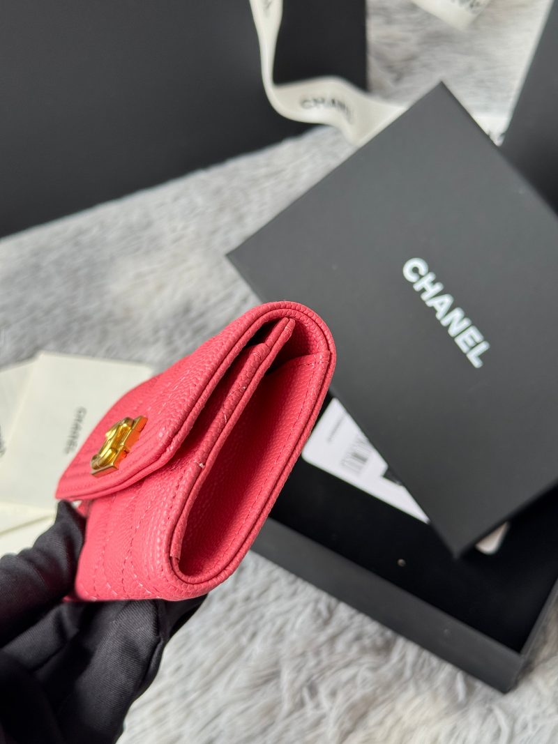 CC Boy Flap Card Holder Pink Gold-tone Grained Calfskin 242858