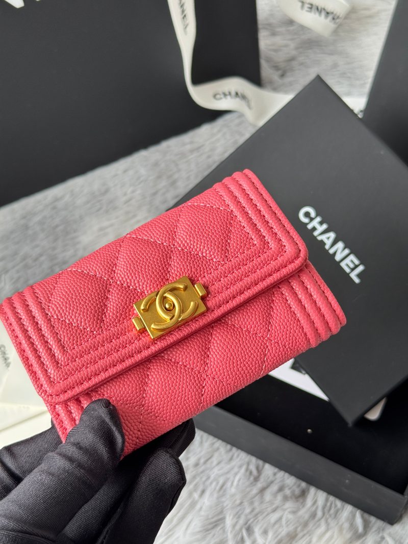 CC Boy Flap Card Holder Pink Gold-tone Grained Calfskin 242858