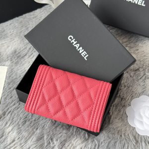 CC Boy Flap Card Holder Pink Gold-tone Grained Calfskin 242858