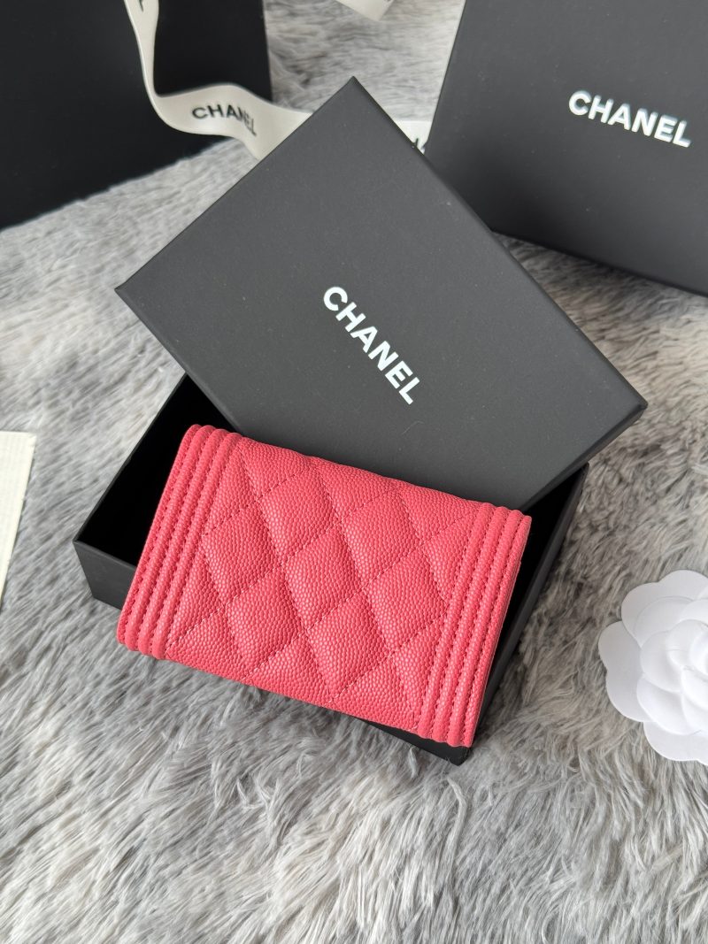 CC Boy Flap Card Holder Pink Gold-tone Grained Calfskin 242858