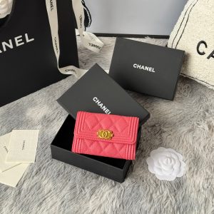 CC Boy Flap Card Holder Pink Gold-tone Grained Calfskin 242858