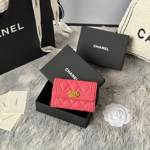 CC Boy Flap Card Holder Pink Gold-tone Grained Calfskin 242858