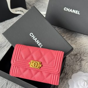 CC Boy Flap Card Holder Pink Gold-tone Grained Calfskin 242858