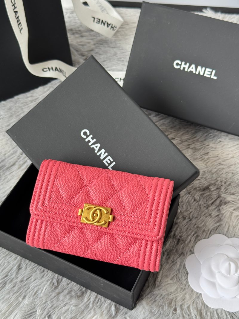 CC Boy Flap Card Holder Pink Gold-tone Grained Calfskin 242858