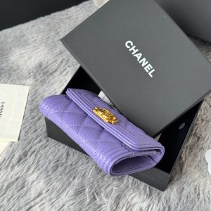 CC Boy Flap Card Holder Purple Gold-tone Grained Calfskin 242860