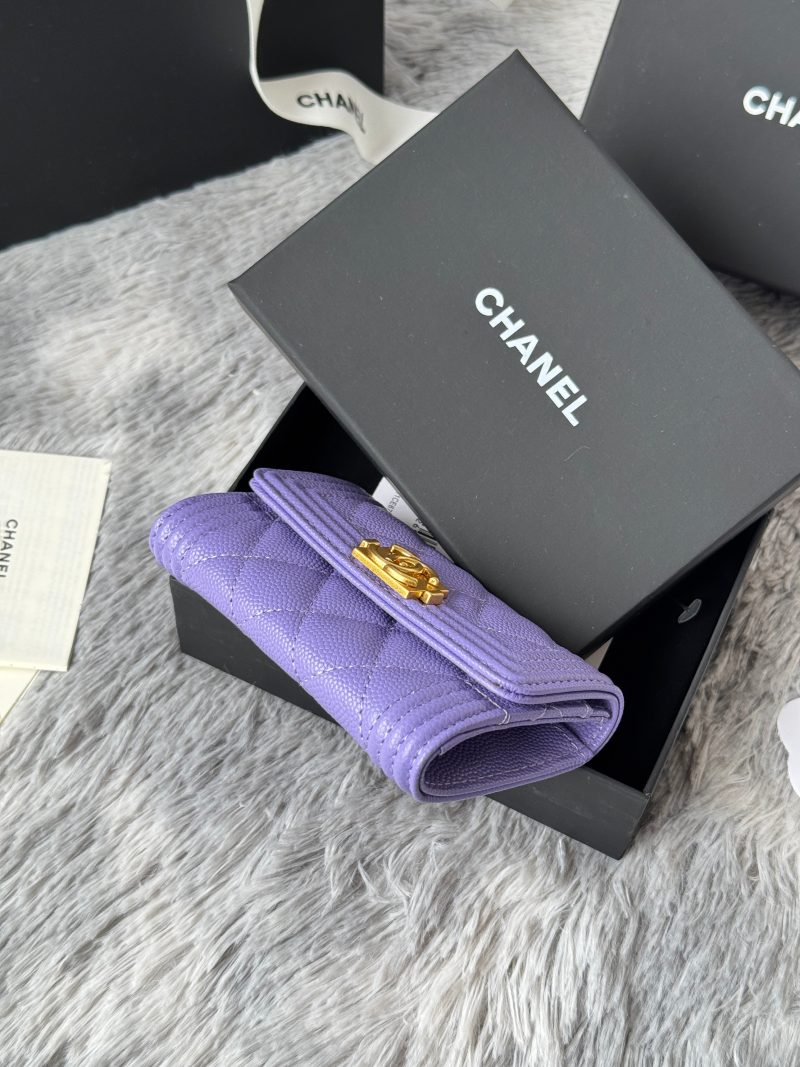 CC Boy Flap Card Holder Purple Gold-tone Grained Calfskin 242860