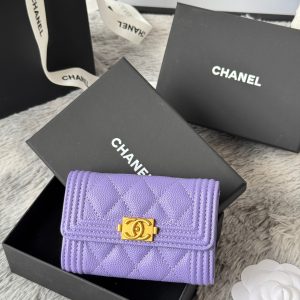 CC Boy Flap Card Holder Purple Gold-tone Grained Calfskin 242860