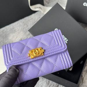 CC Boy Flap Card Holder Purple Gold-tone Grained Calfskin 242860
