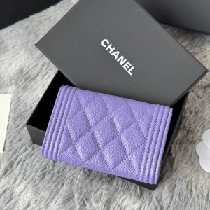 CC Boy Flap Card Holder Purple Gold-tone Grained Calfskin 242860