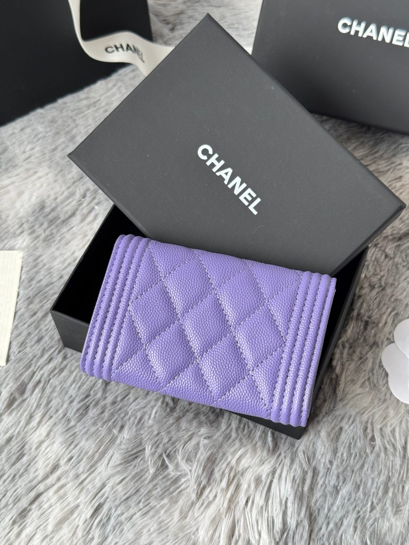 CC Boy Flap Card Holder Purple Gold-tone Grained Calfskin 242860