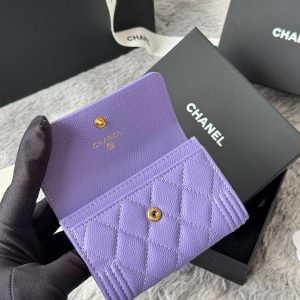 CC Boy Flap Card Holder Purple Gold-tone Grained Calfskin 242860