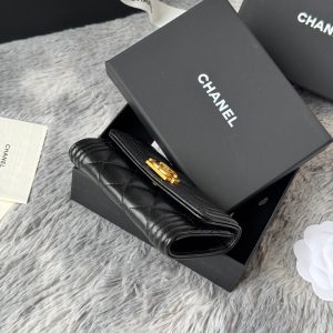 CC Boy Flap Card Holder Black Gold-tone Lambskin 242862